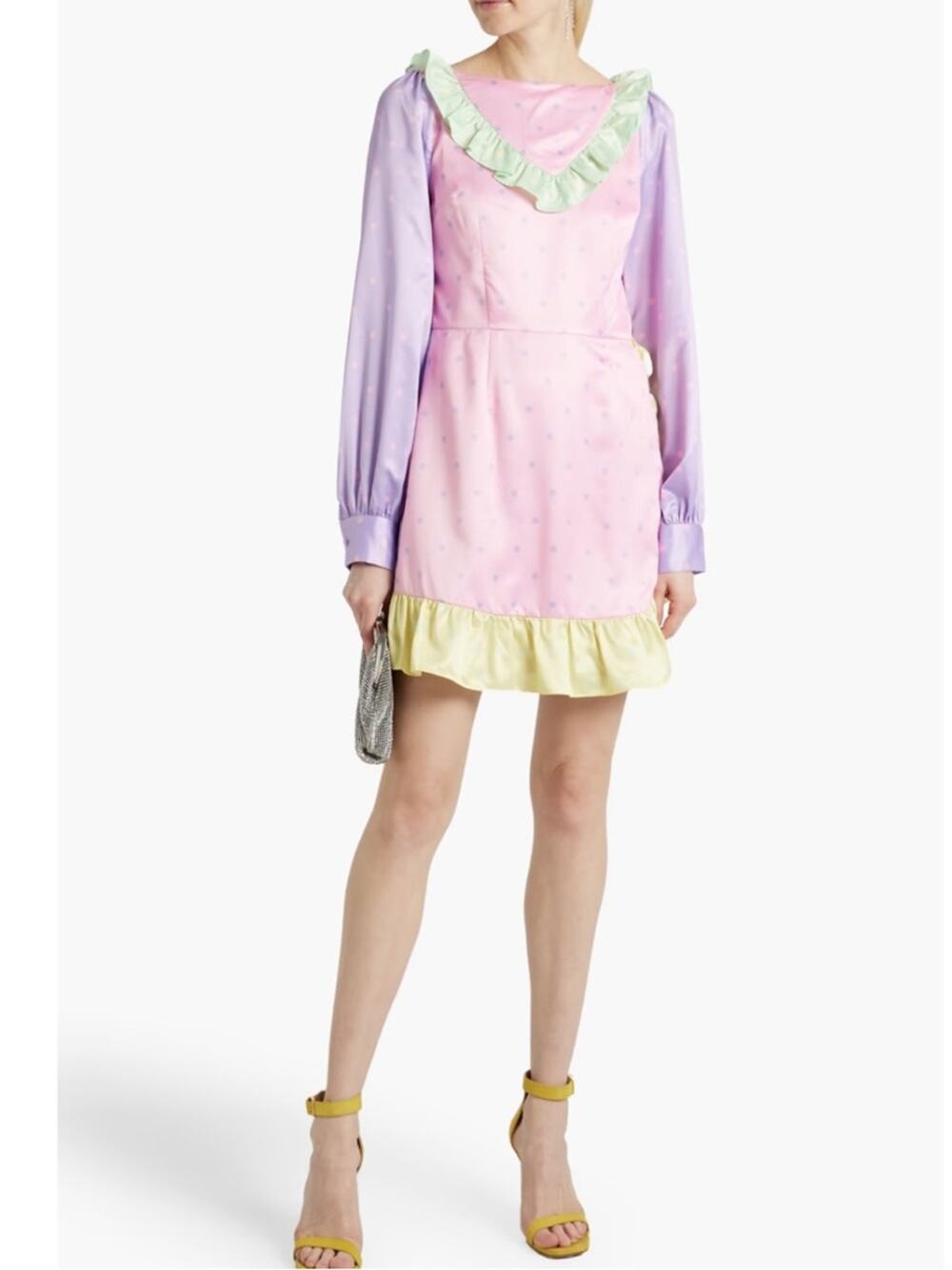 NWT Olivia Rubin Scarlett Ruffled polka-dot satin mini dress sz 6‎